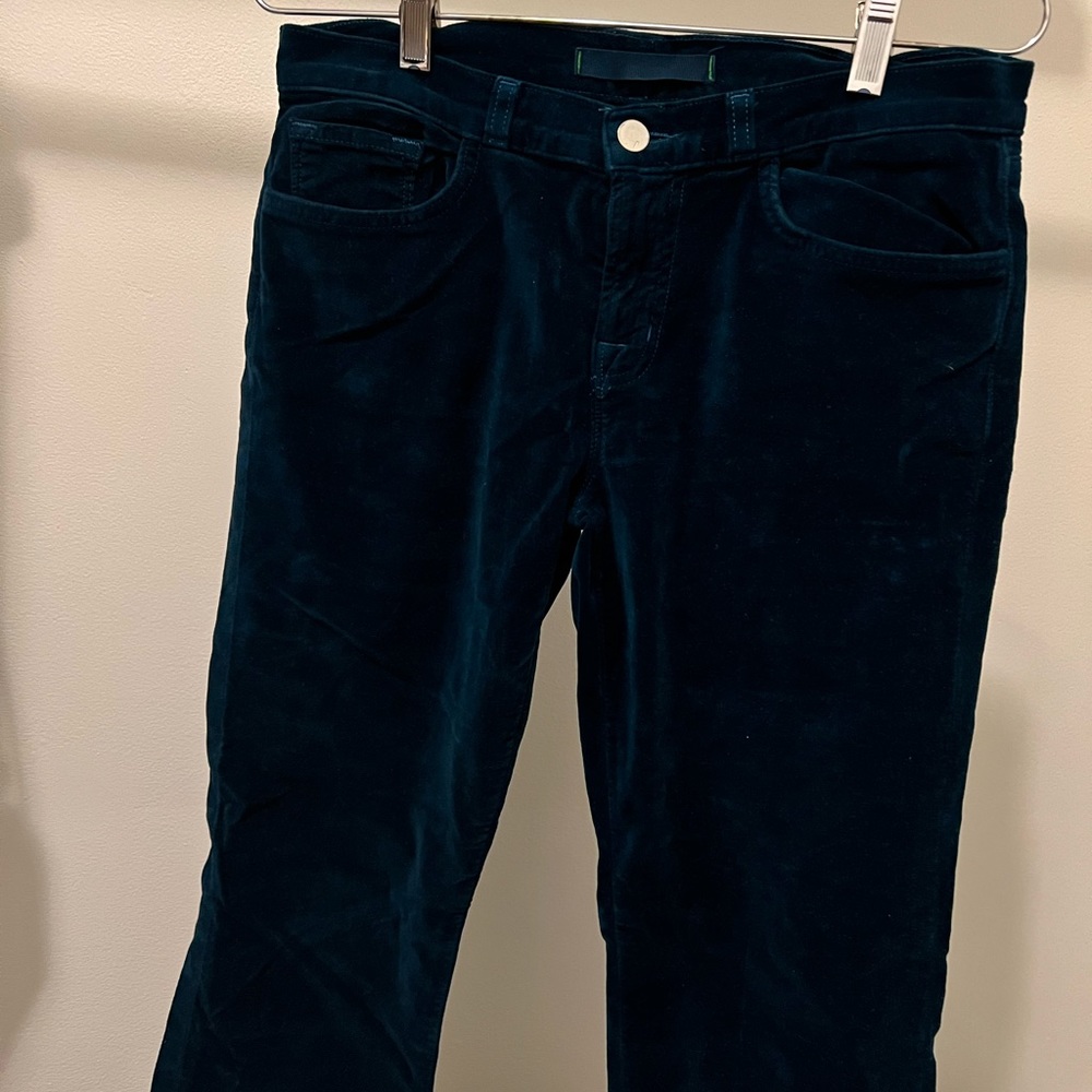 Deep teal velvet skinny fit pants